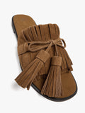 Sandalias Planas De Piel Con Flecos Y Borlas